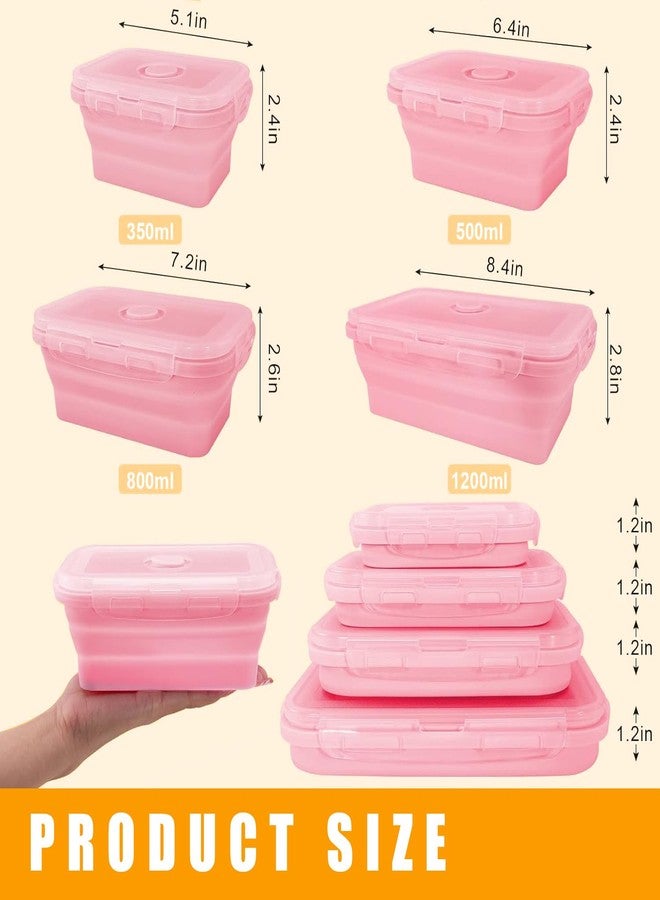 Enjamyo Collapsible Silicone Food Storage Containers Set of 4,Foldable Lunch Box Containers with Lids,Silicone Meal Prep Boxes for Kitchen,Dishwasher,Microwave,Freezer Safe(Square Pink) - Image 2